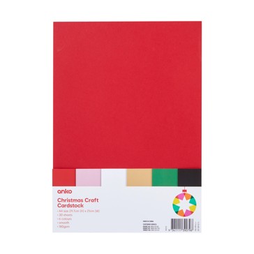 30 Pack Christmas Craft Cardstock - Anko