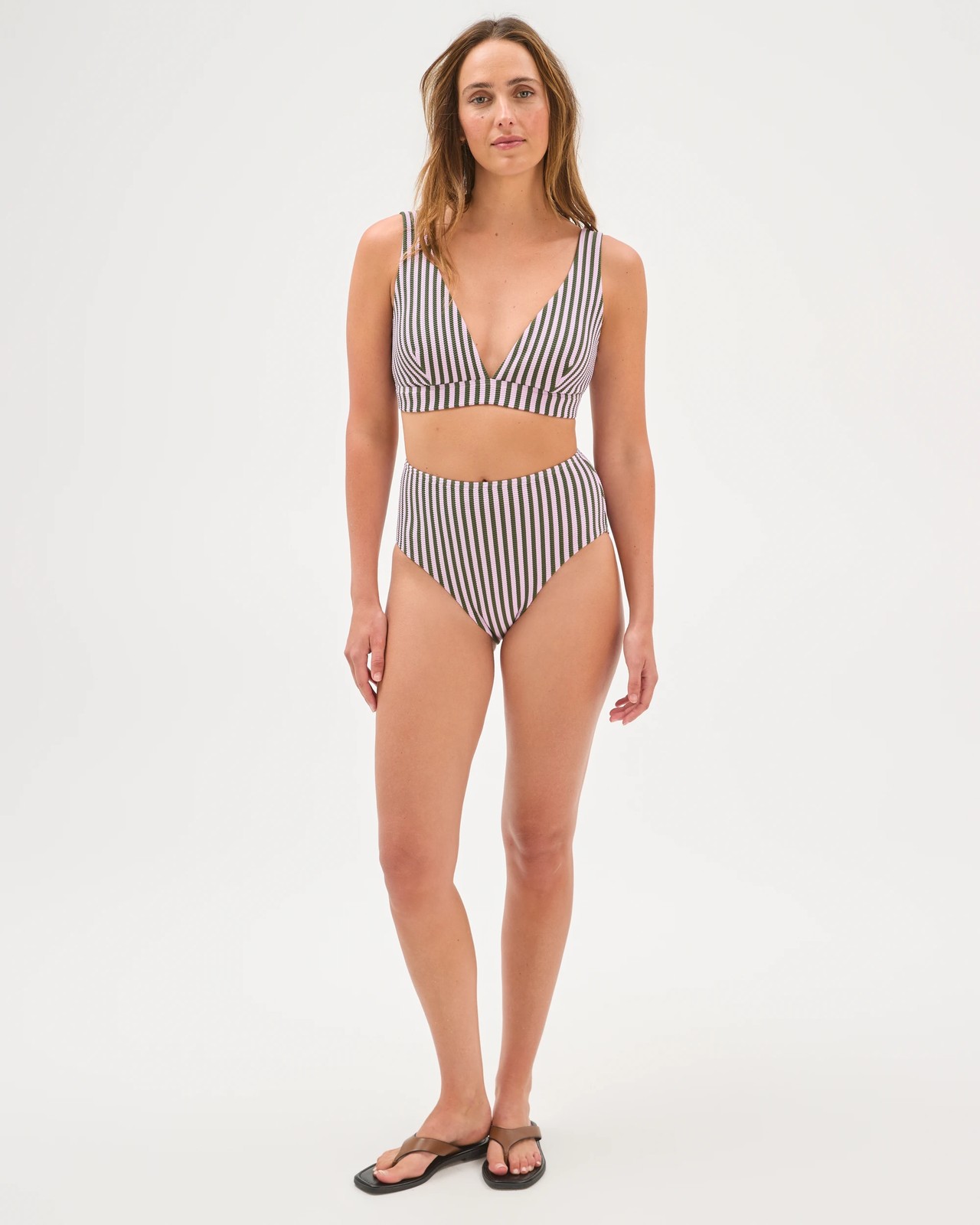 Resort Crinkle High Waisted Swim Bikini Bottoms - Orchid Stripe 2 of 5