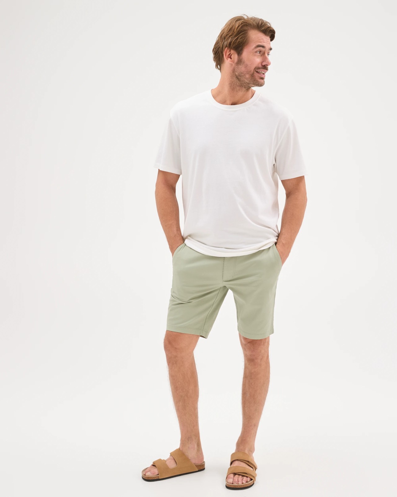 Australian Cotton Slim Chino Shorts - Sea Grass 2 of 5