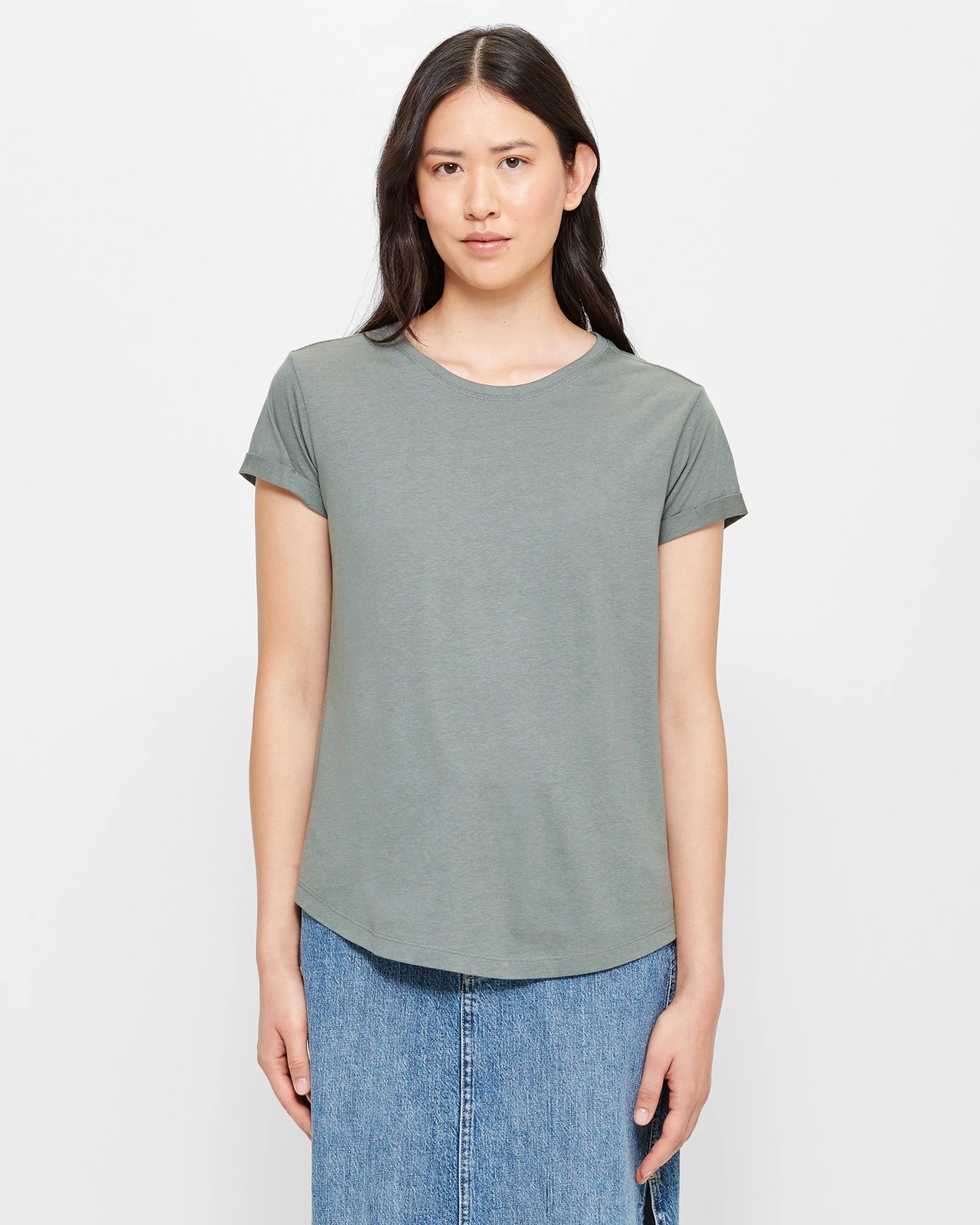 Cotton/Modal Relaxed Crew T-Shirt - Dusty Khaki | Target Australia
