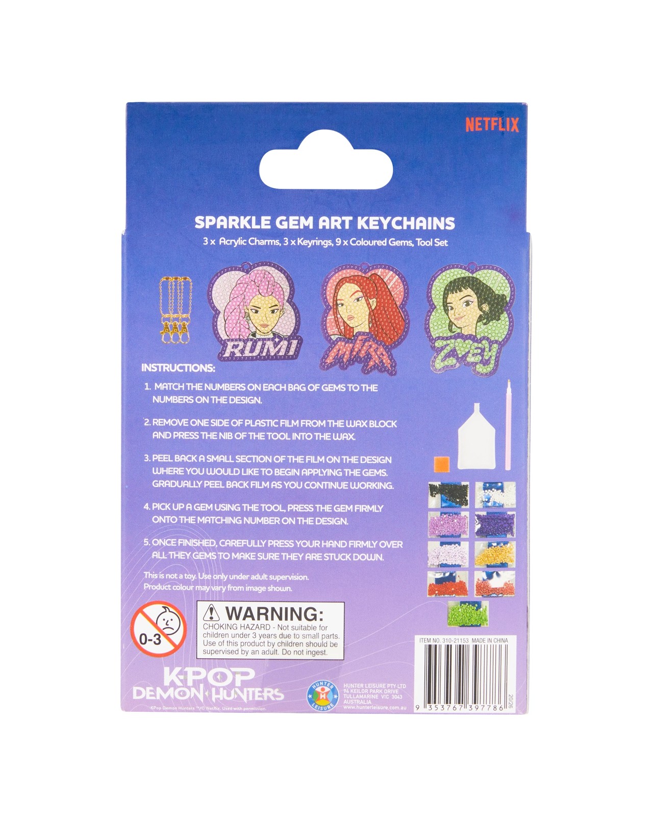 3 Pack KPop Demon Hunters Sparkle Gem Art Keychains 3 of 3