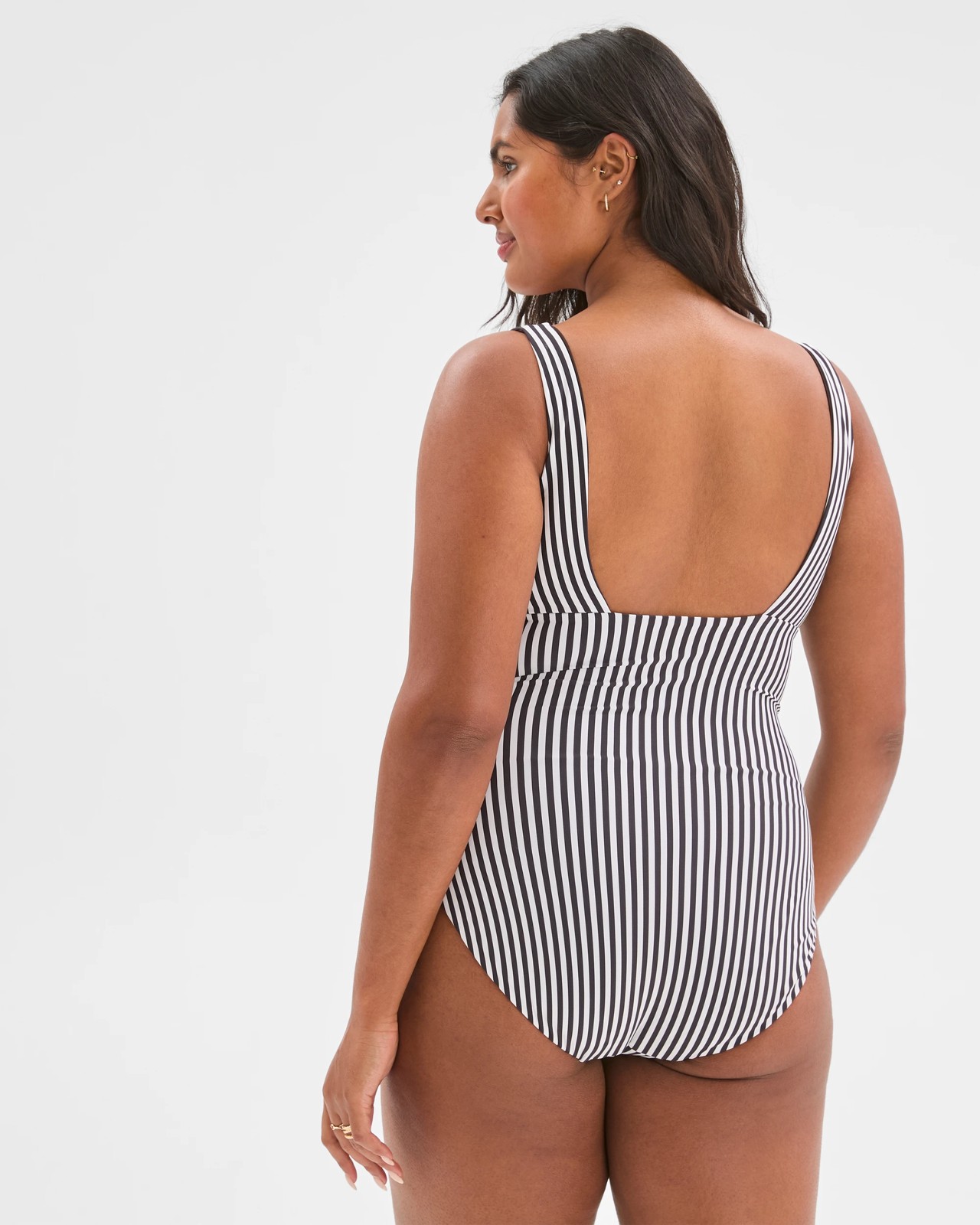 Resort Reversible V-Neck Matte Micro One Piece Swimsuit - Cocoa/Cocoa Stripe 6 of 6
