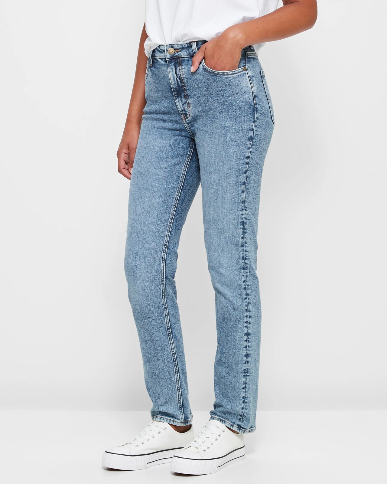 Alexa Straight High Rise Full Length Denim Jeans - Light Blue Wash ...