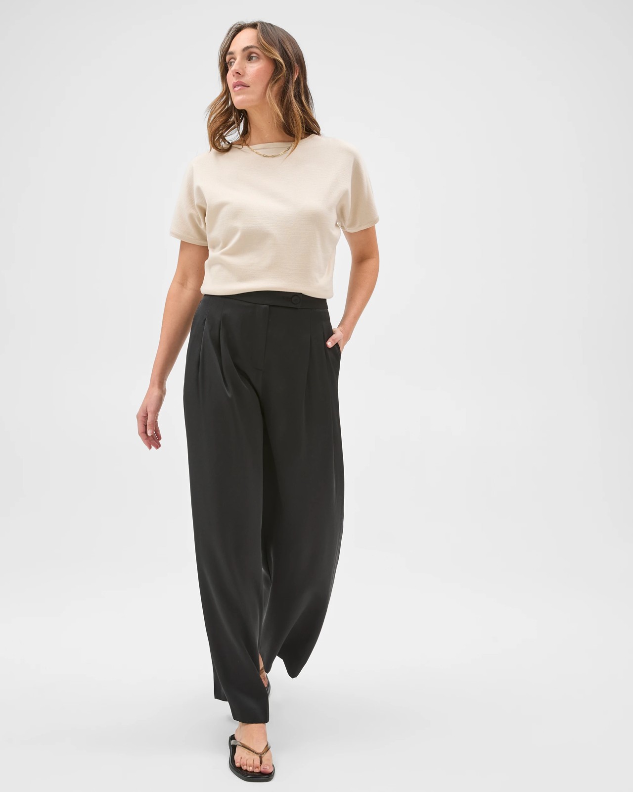 Preview Erica Tailored Wide Leg Satin Pants - Black 3 of 5