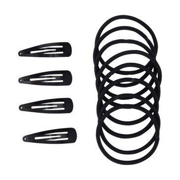12 Piece Assorted Elastics and Hair Clips, Black - OXX Haircare