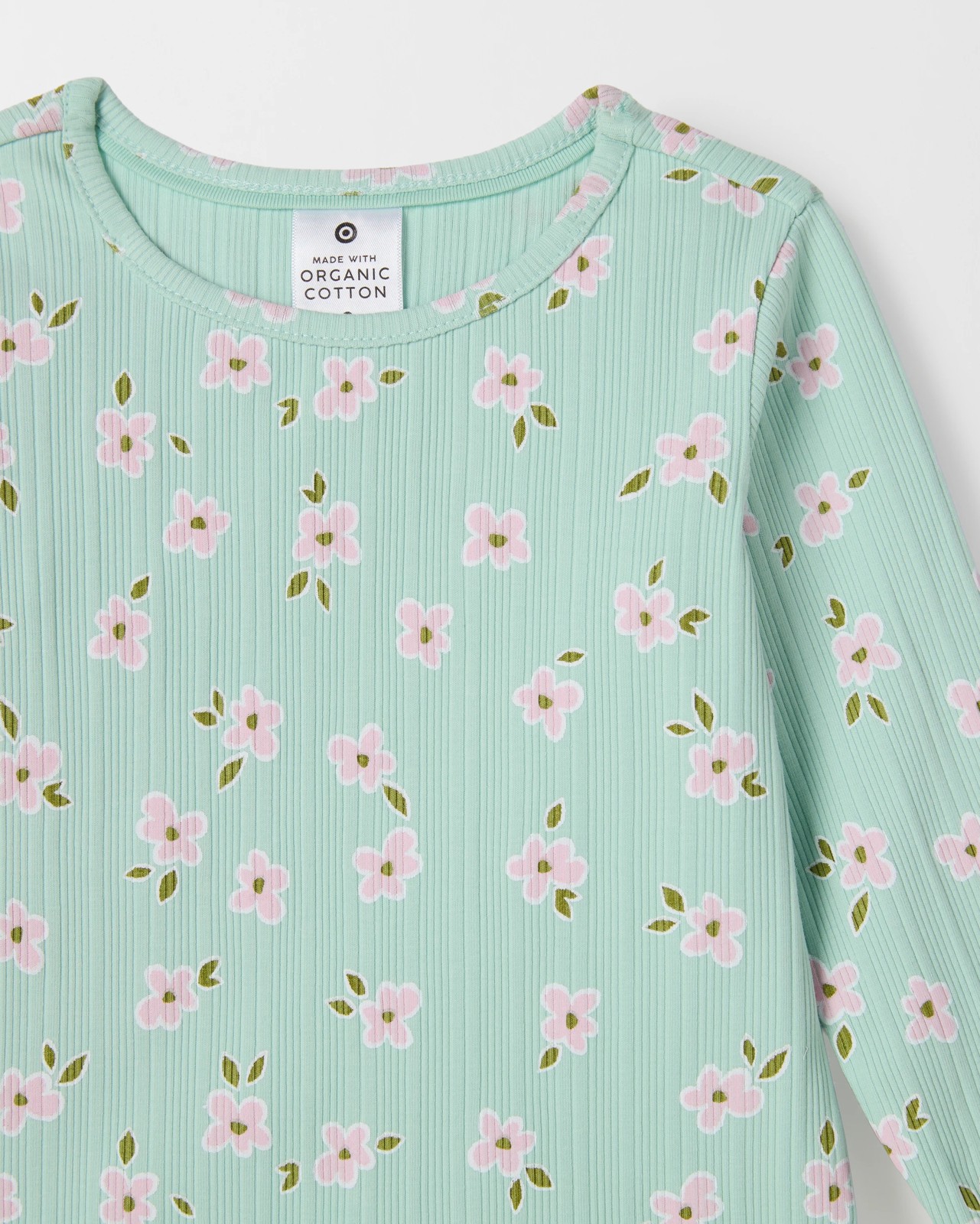 Baby Organic Cotton Long Sleeve Rib T-Shirt - Daisy Gossamer Green 5 of 5