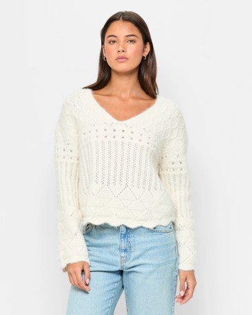 Pointelle V-Neck Jumper - Lily Loves