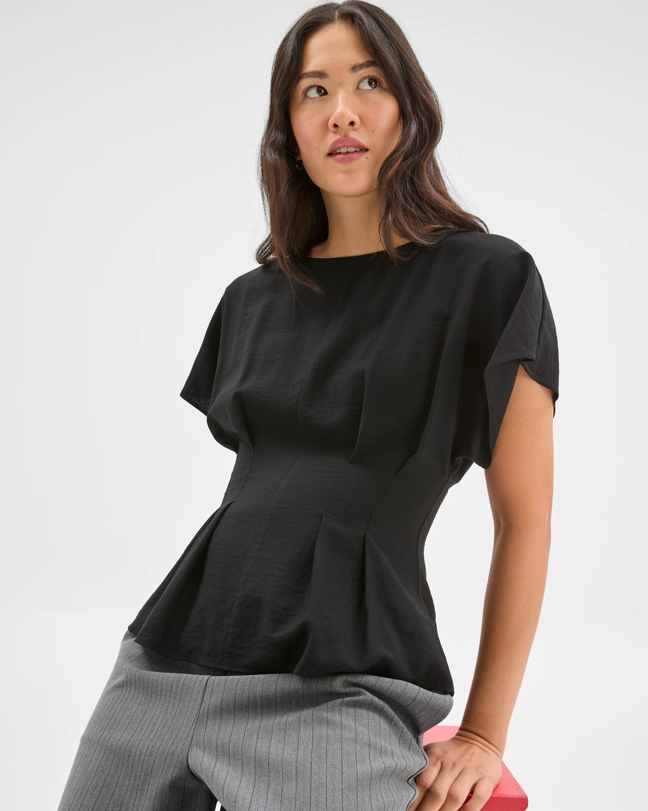 Preview Short Sleeve Femme Tuck Blouse - Black 5 of 5