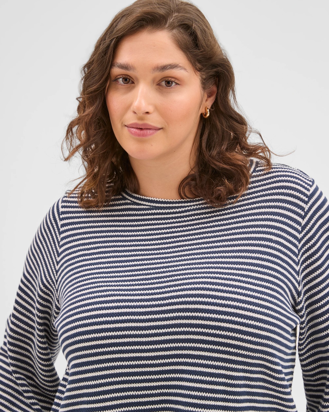 Plus Size Australian Cotton Long Sleeve Stripe Textured Top - Navy Blazer/Cloud Dancer 4 of 6