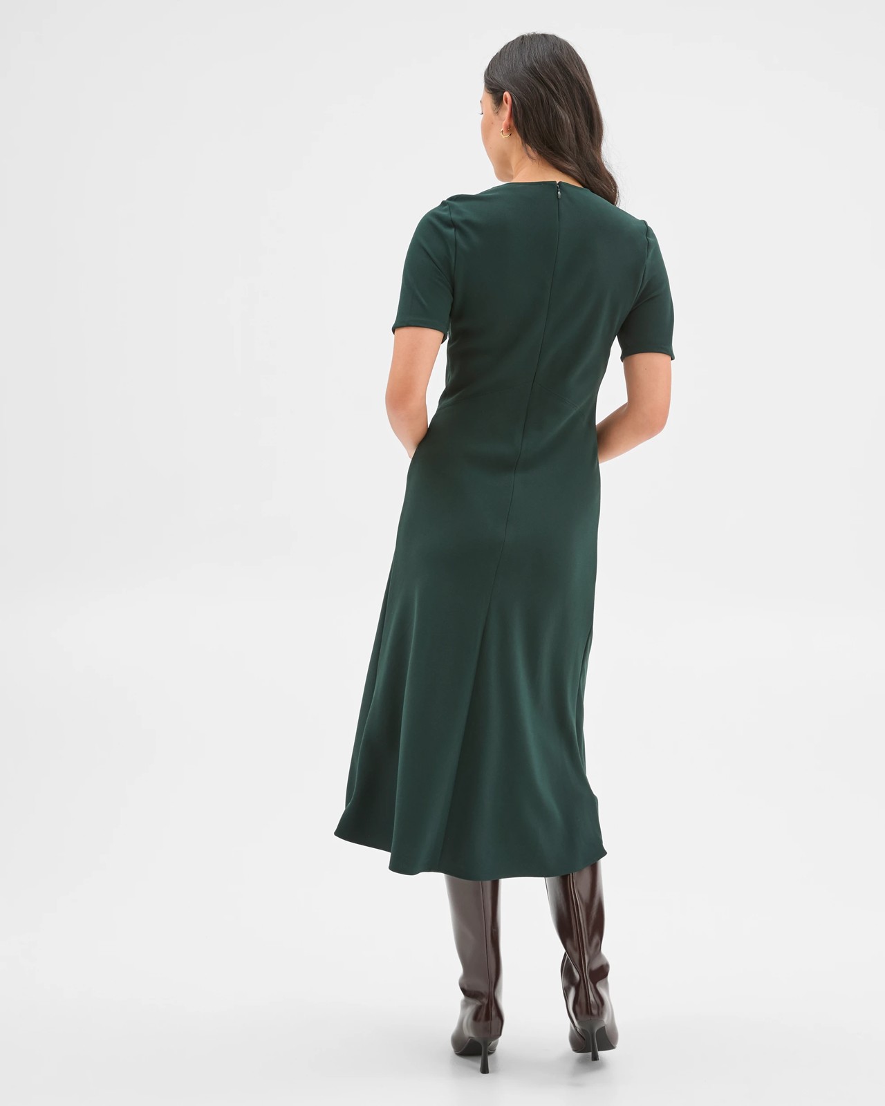 Preview Short Sleeve Midi Crepe Woven Dress - Mid Jade 5 of 5