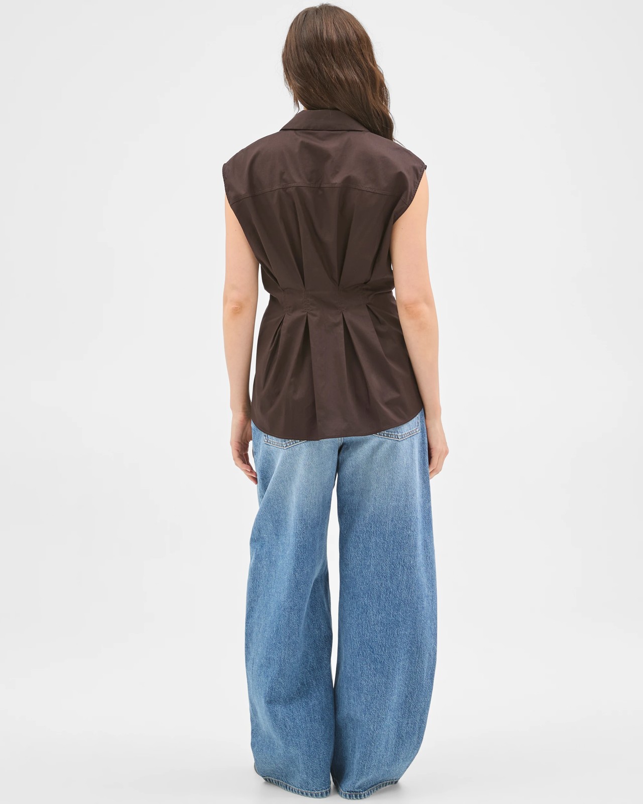 Lily Loves Australian Cotton Sleeveless Poplin Shirt - Truffle 6 of 6