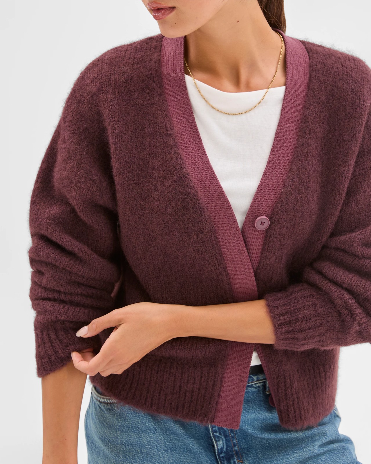 Lily Loves Contrast Bind Cardigan - Fudge 5 of 6