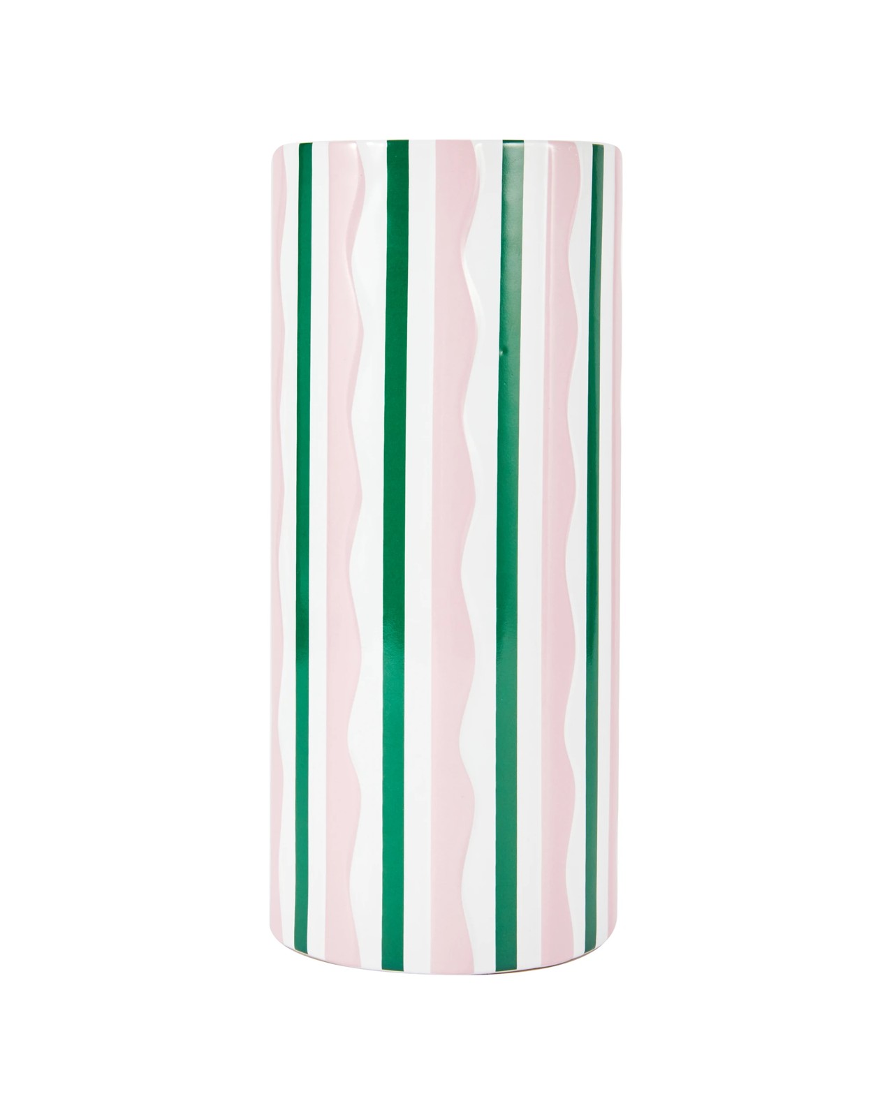 Anko Pink and Green Stripe Ceramic Vase 2 of 5