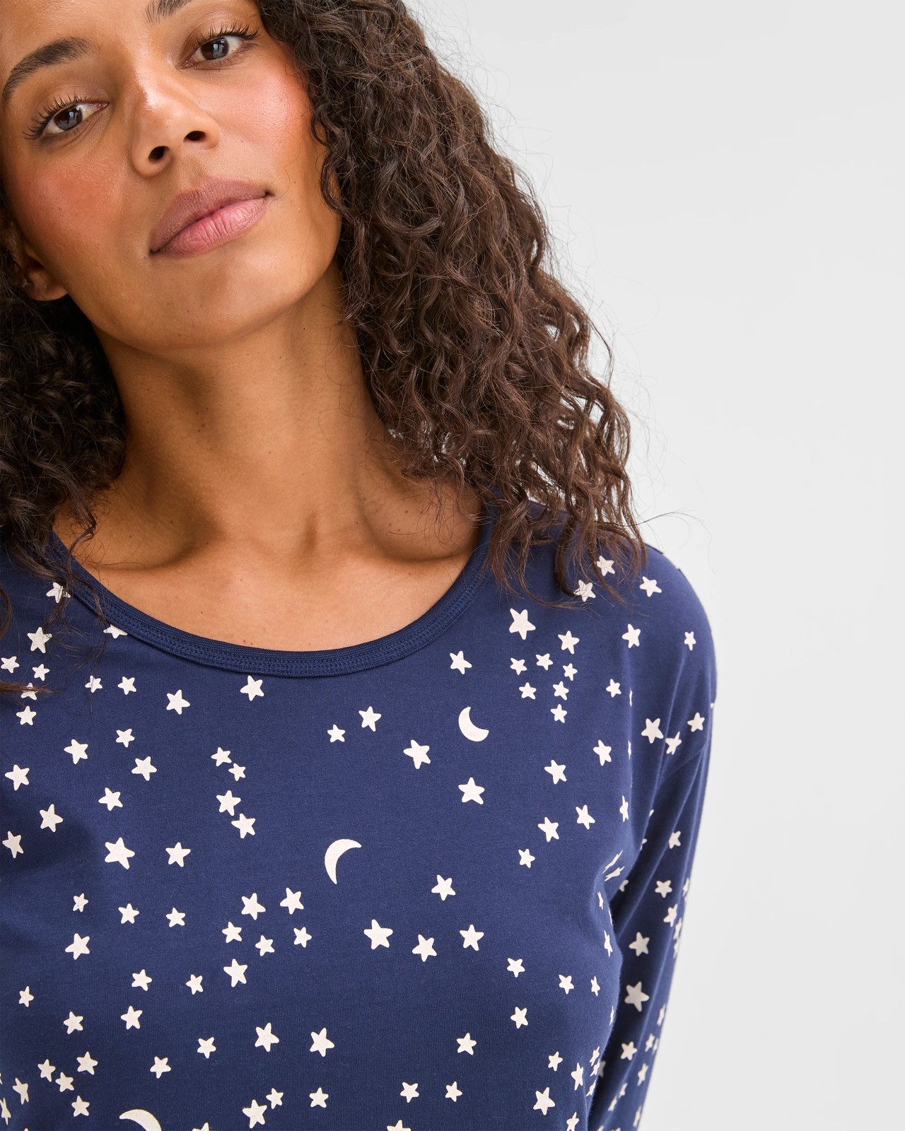 Australian Cotton Long Sleeve T-Shirt Nightie - Moon & Stars 3 of 6