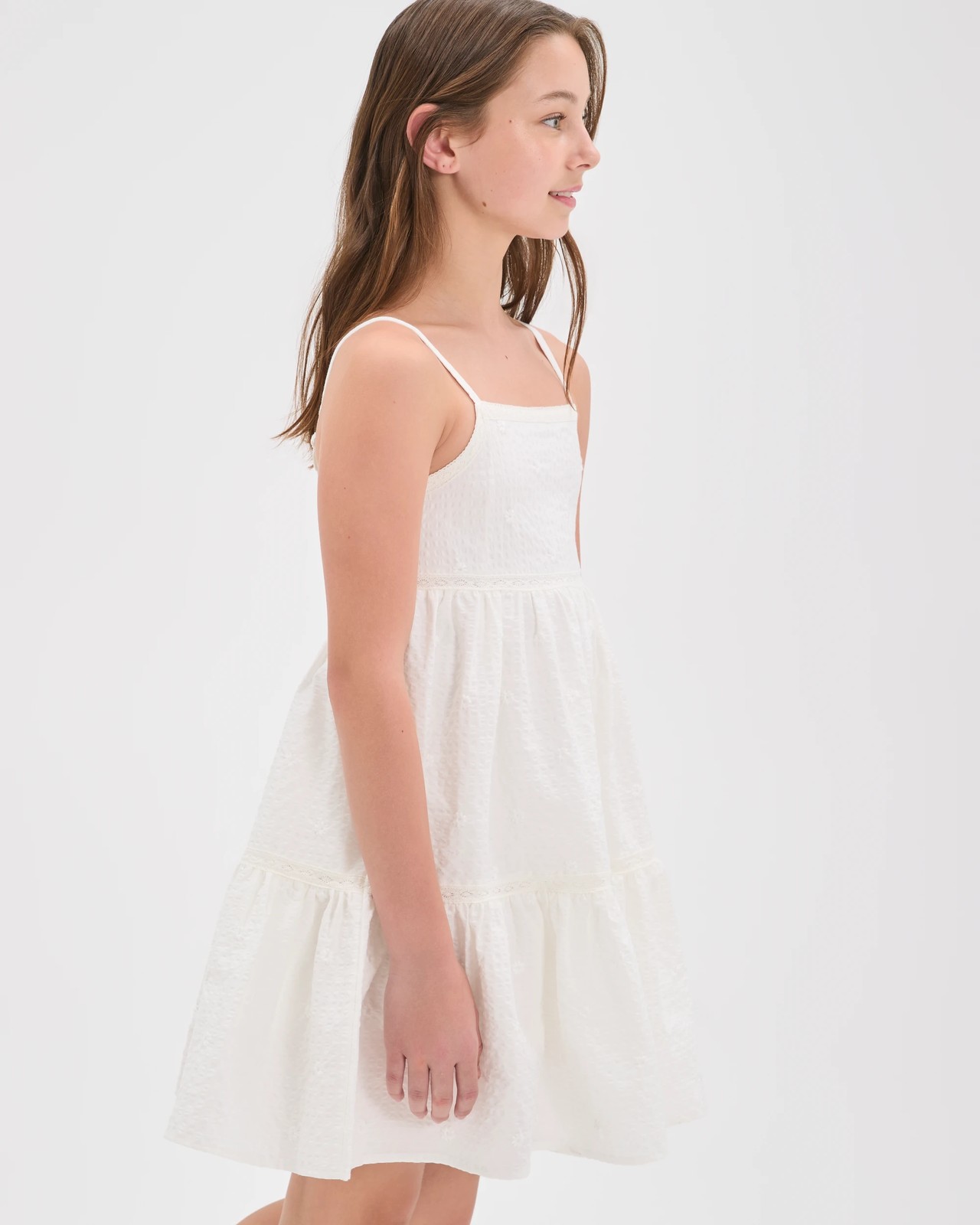 Cotton Blend Embroidered Special Occasion Dress - White 5 of 6