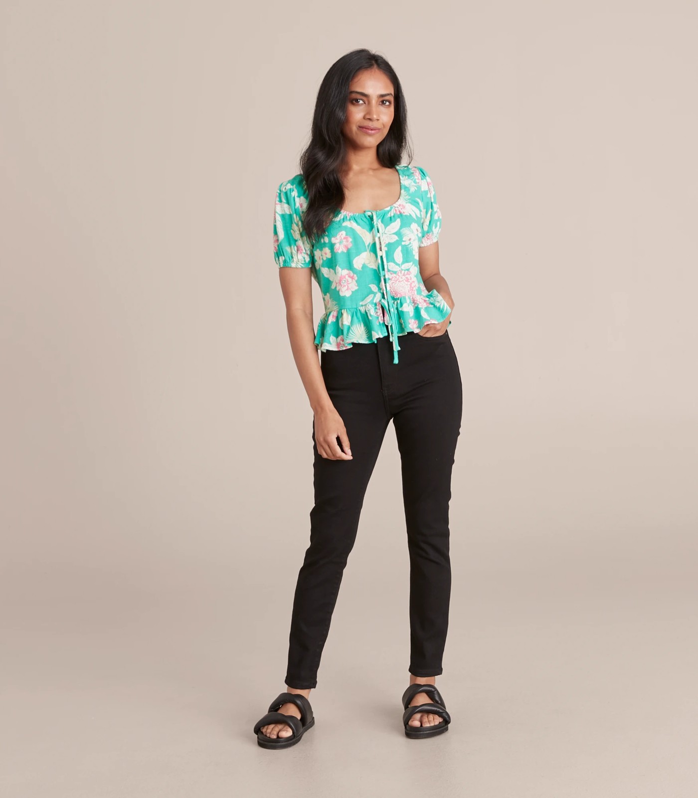 Dannii Minogue Petites Linen Blend Peasant Blouse 3 of 5