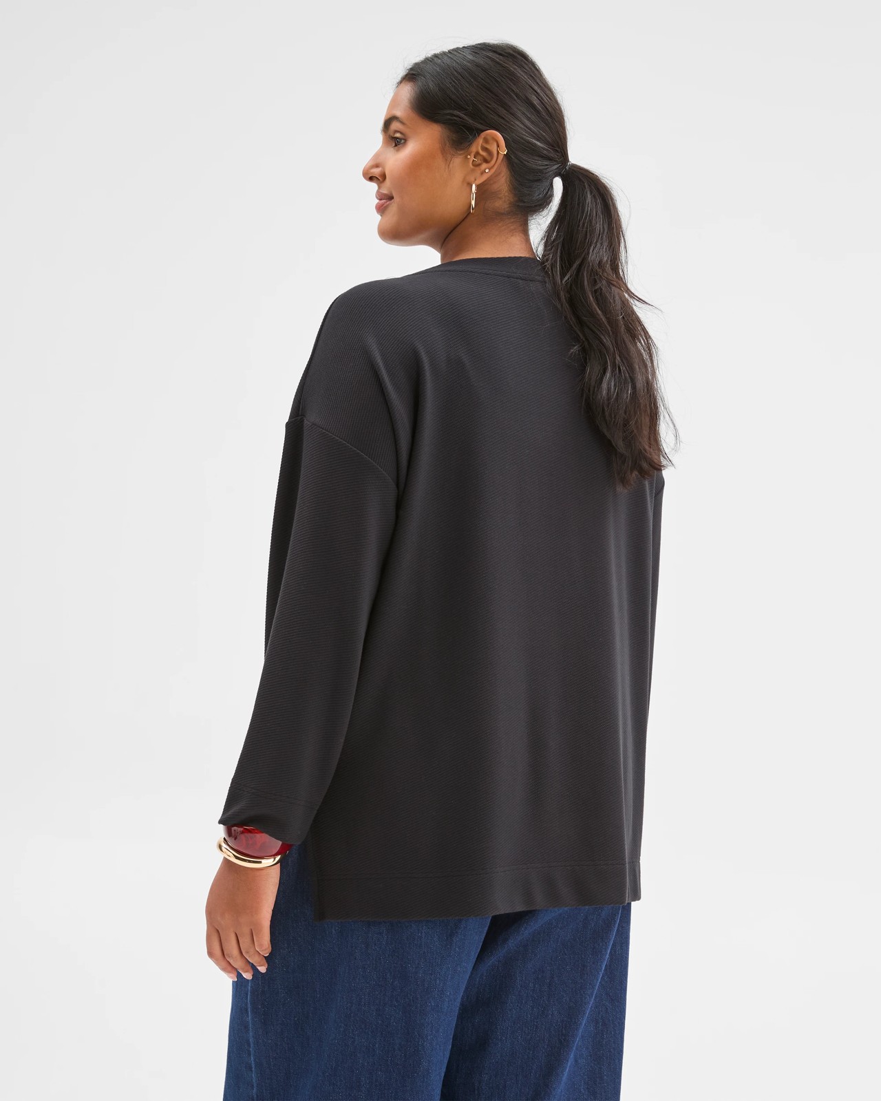 Plus Size Long Sleeve Ottoman Top - Black 6 of 6