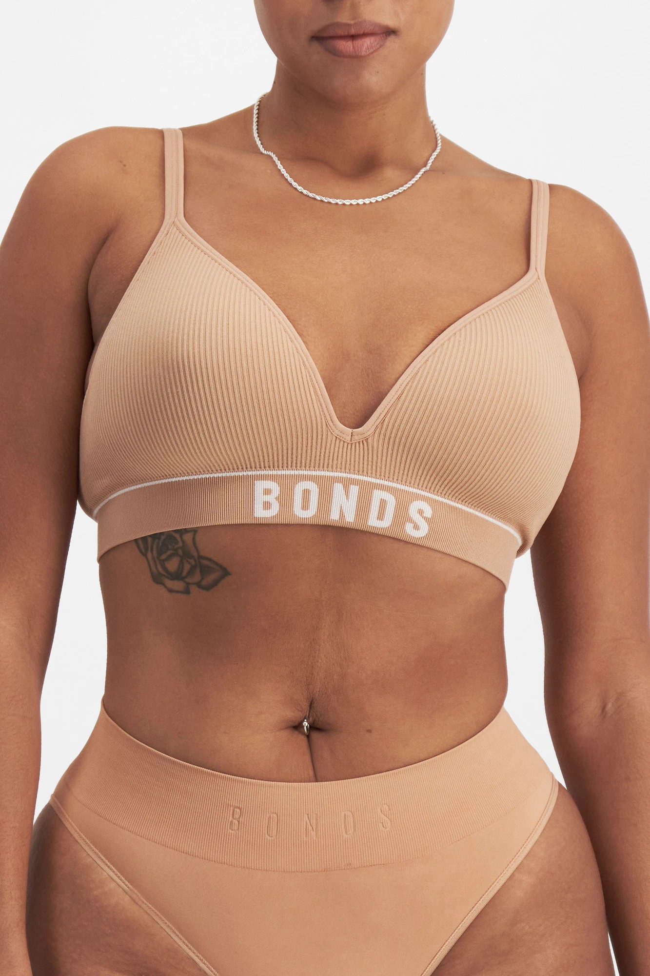 Retro Rib T-Shirt Crop Bra - Bonds - Blushed Brown/White