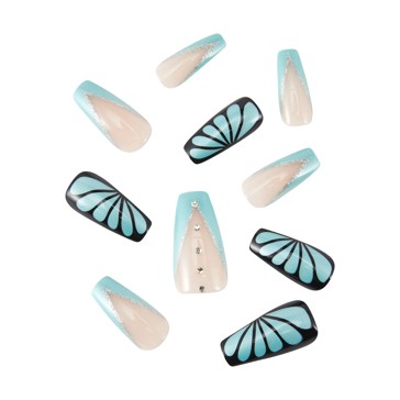 24 Pack Artificial Nails with Adhesive, Squareletto Shape, Butterfly - OXX Cosmetics
