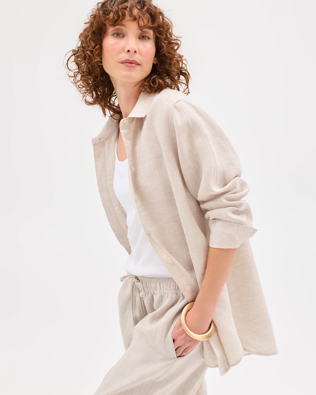 European Linen Long Sleeve Shirt - Flax 6 of 6