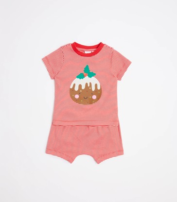 Baby Organic Cotton Striped Christmas Pudding Pyjama Set