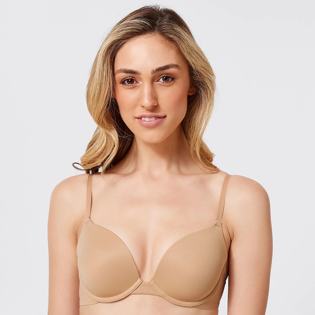 Latte-coloured underwired padded U-bra bodysuit