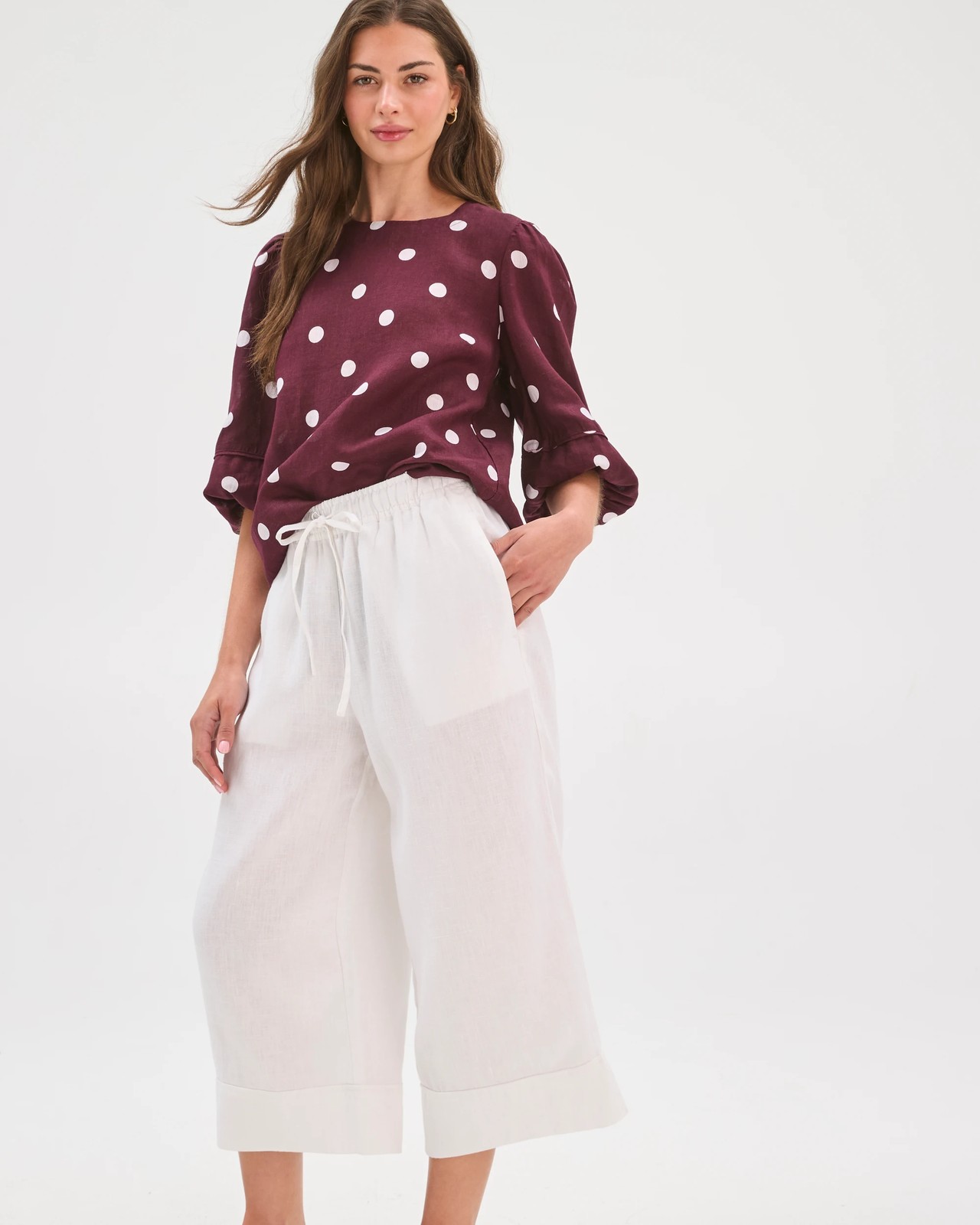 Petites European Linen Crop Wide Pants 5 of 5