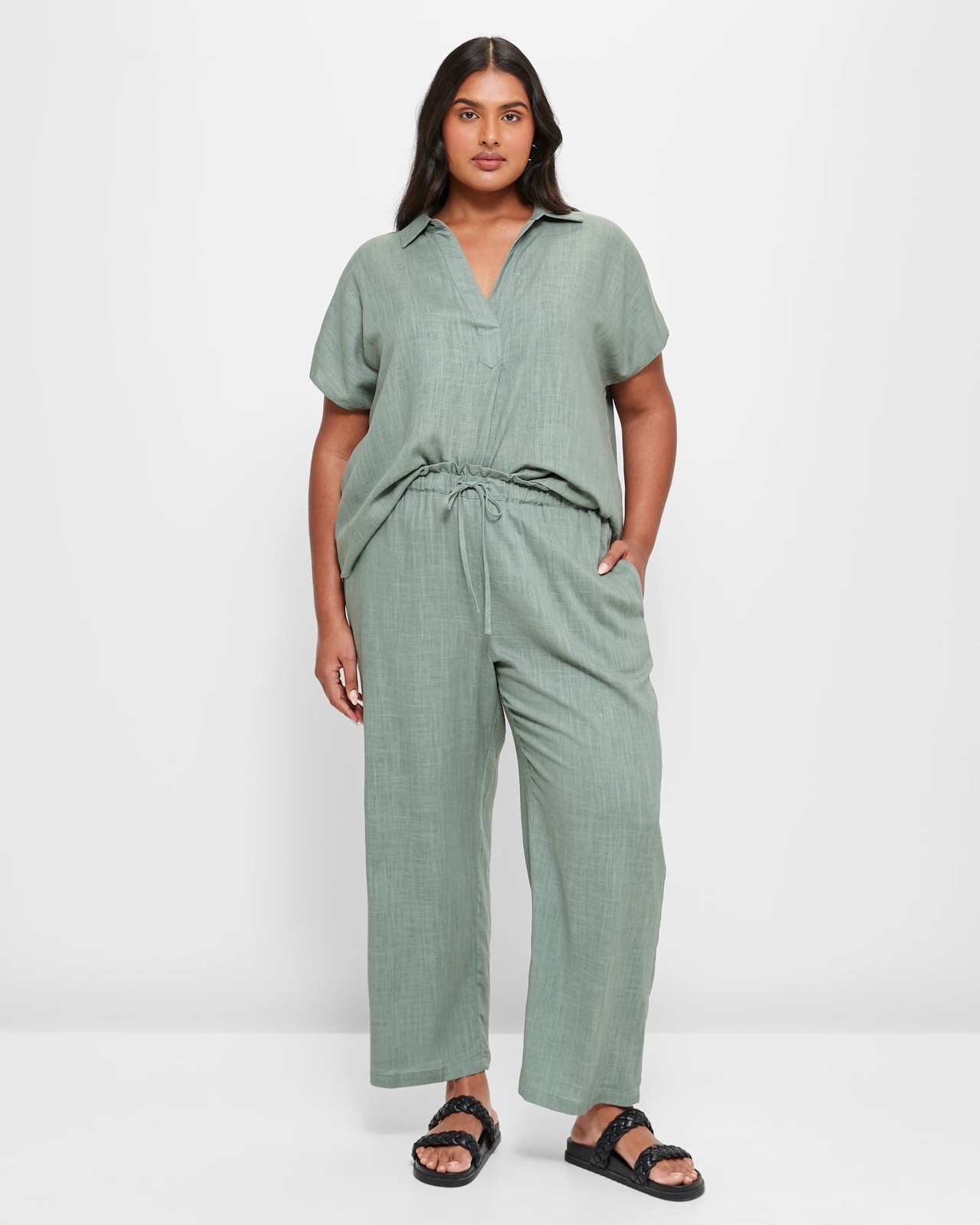 Curve Linen Blend Wide Leg Pants 2 of 5