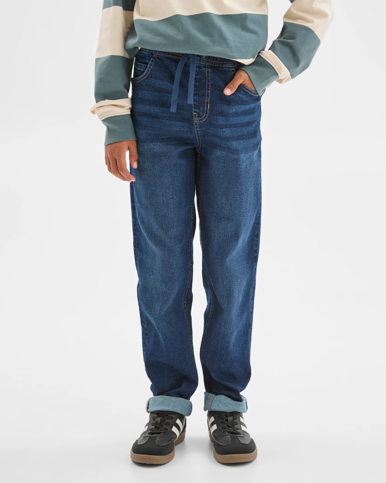 Elastic Waistband Straight Fit Denim Jeans - Dark Wash 5 of 6