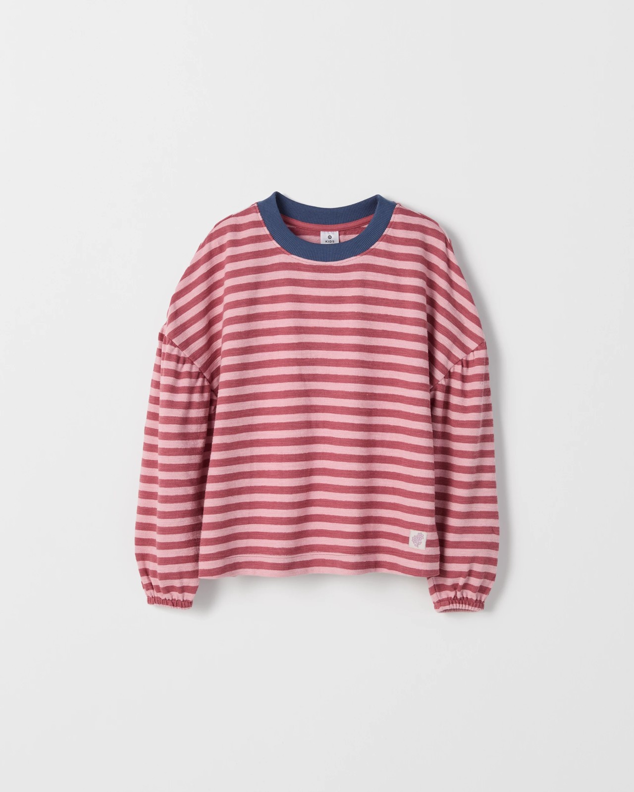 Australian Cotton Long Balloon Sleeve Striped T-Shirt - Dusty Pink 3 of 6