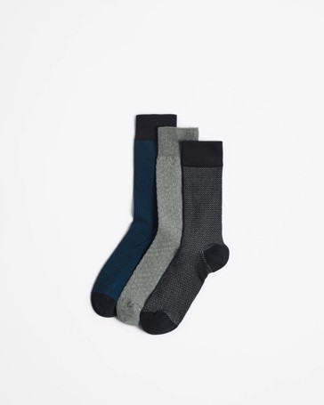 Australian Cotton Blend 3 Pack Business Crew Socks - Maxx -  Navy Multi