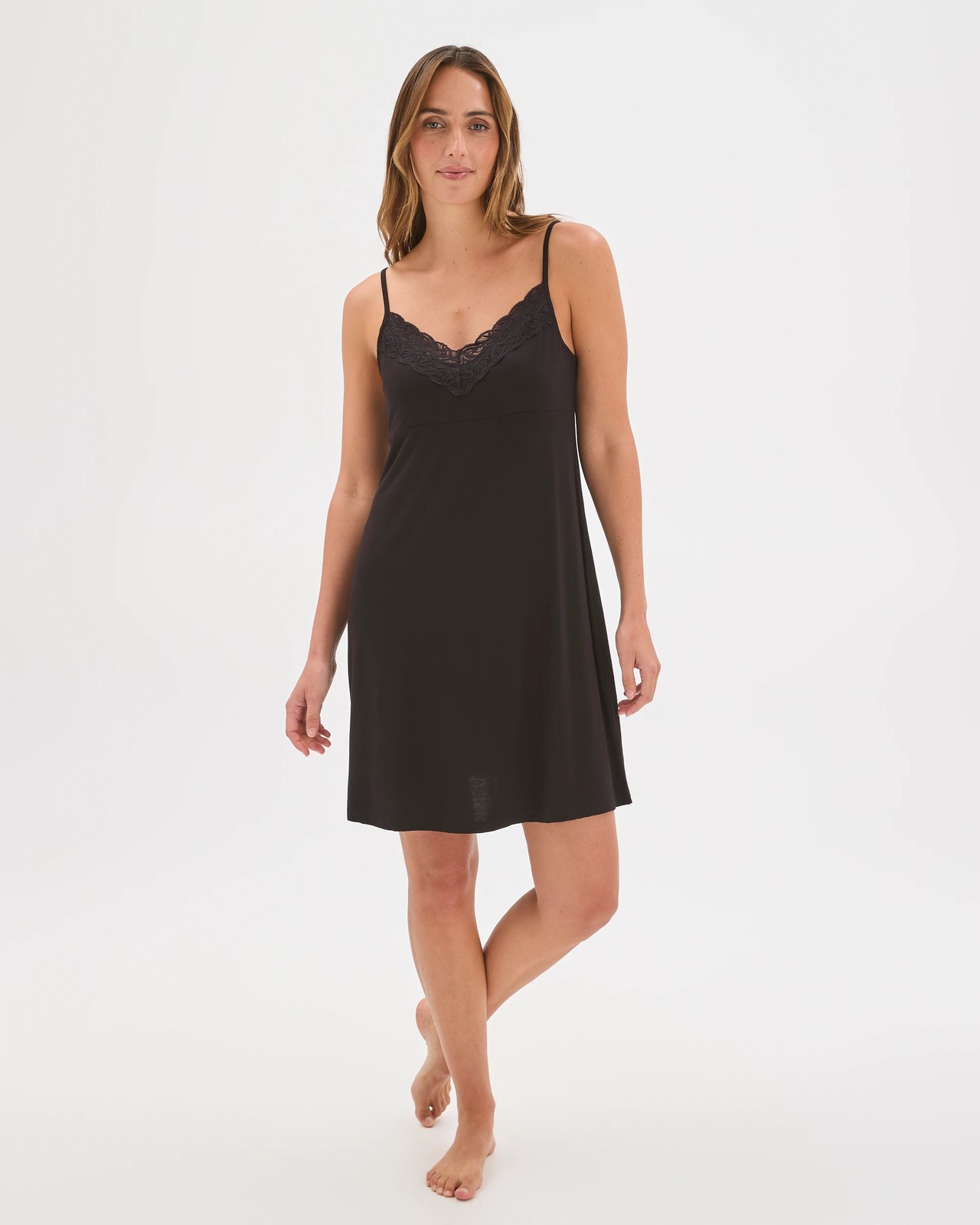 Bamboo Rich Lace Cami Sleep Nightie - Black 2 of 5