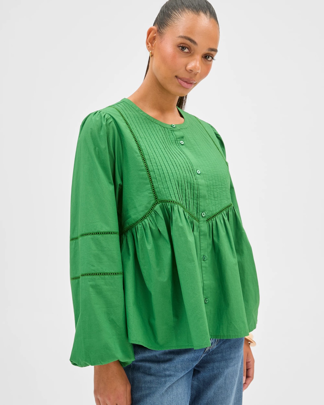 Long Sleeve Femme Detail Blouse - Verdant Green 4 of 5