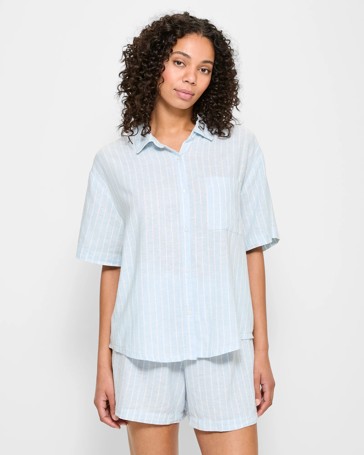 Linen Blend Shorts and Shirt Sleep Pyjama Set