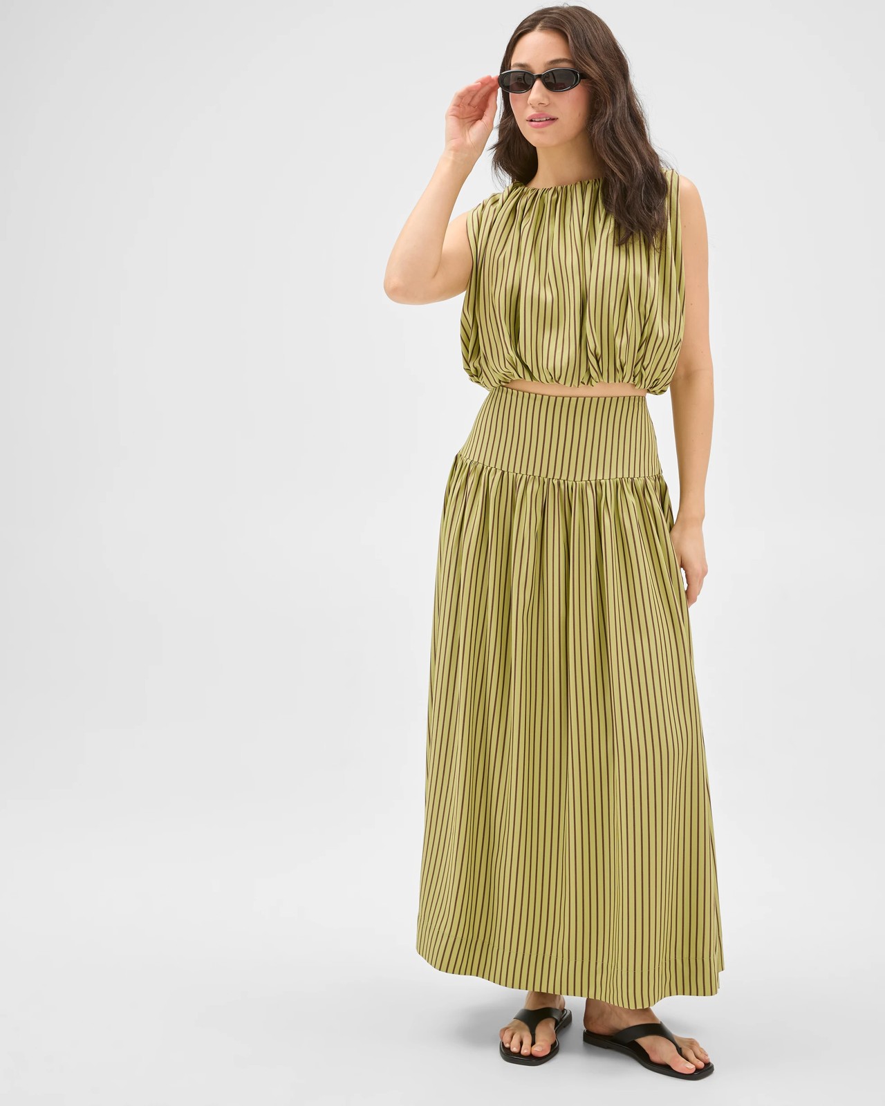 Lily Loves Lyocell A-Line Maxi Skirt - Matcha Stripe 3 of 6