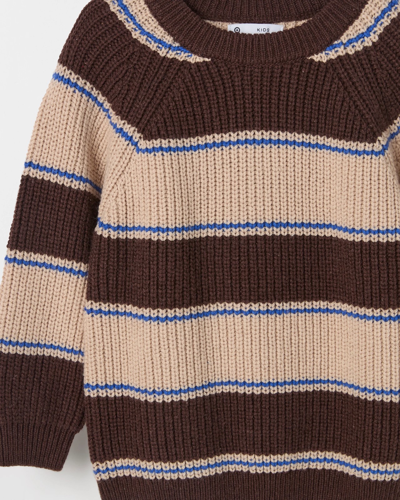 Australian Cotton Blend Stripe Knit Crew Neck Jumper - Brown 2 of 2