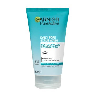 Garnier SkinActive Pure Active Daily Pore Scrub Wash 150ml - Eucalyptus extract Salicylic Acid and Zinc