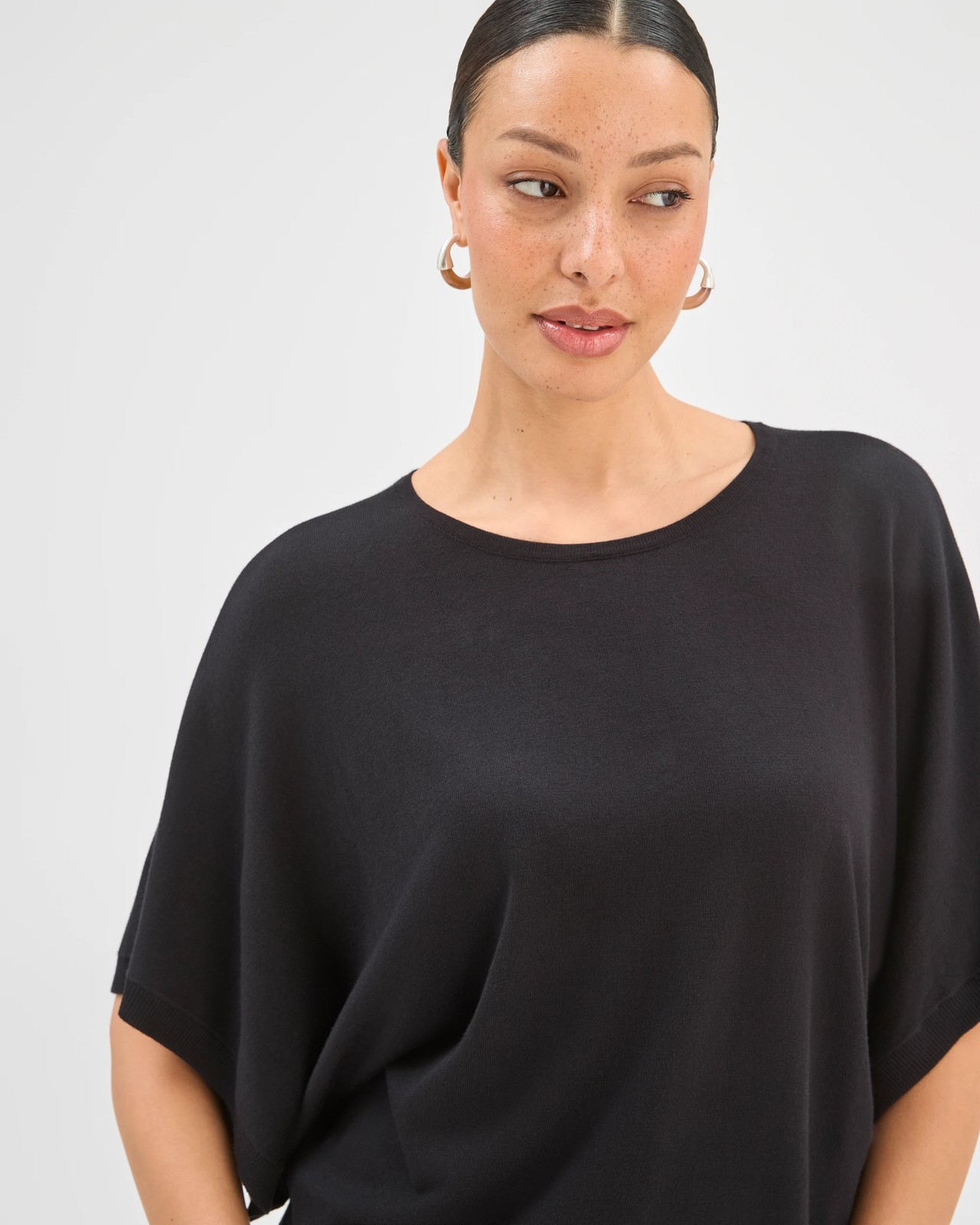 Batwing Sleeve Knitted T-Shirt - Black 5 of 6