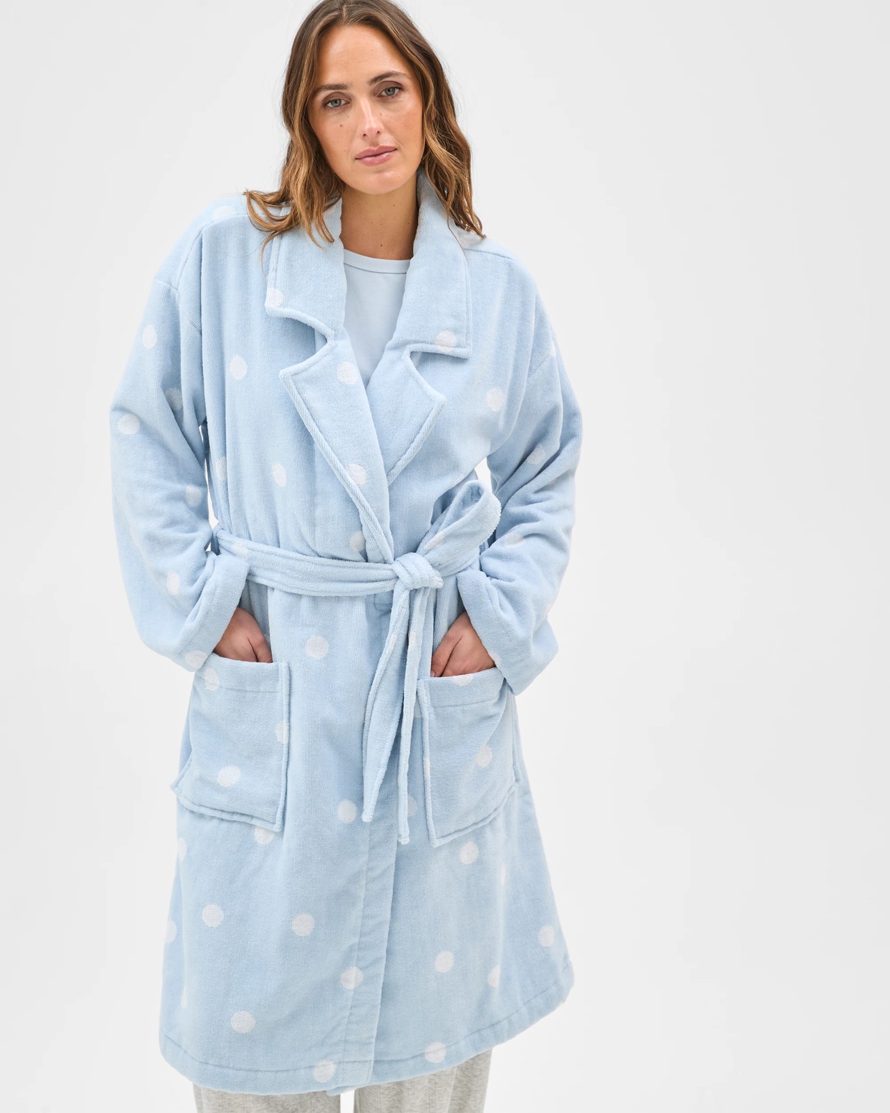 Australian Cotton Towelling Robe - Blue Spot 3 of 5