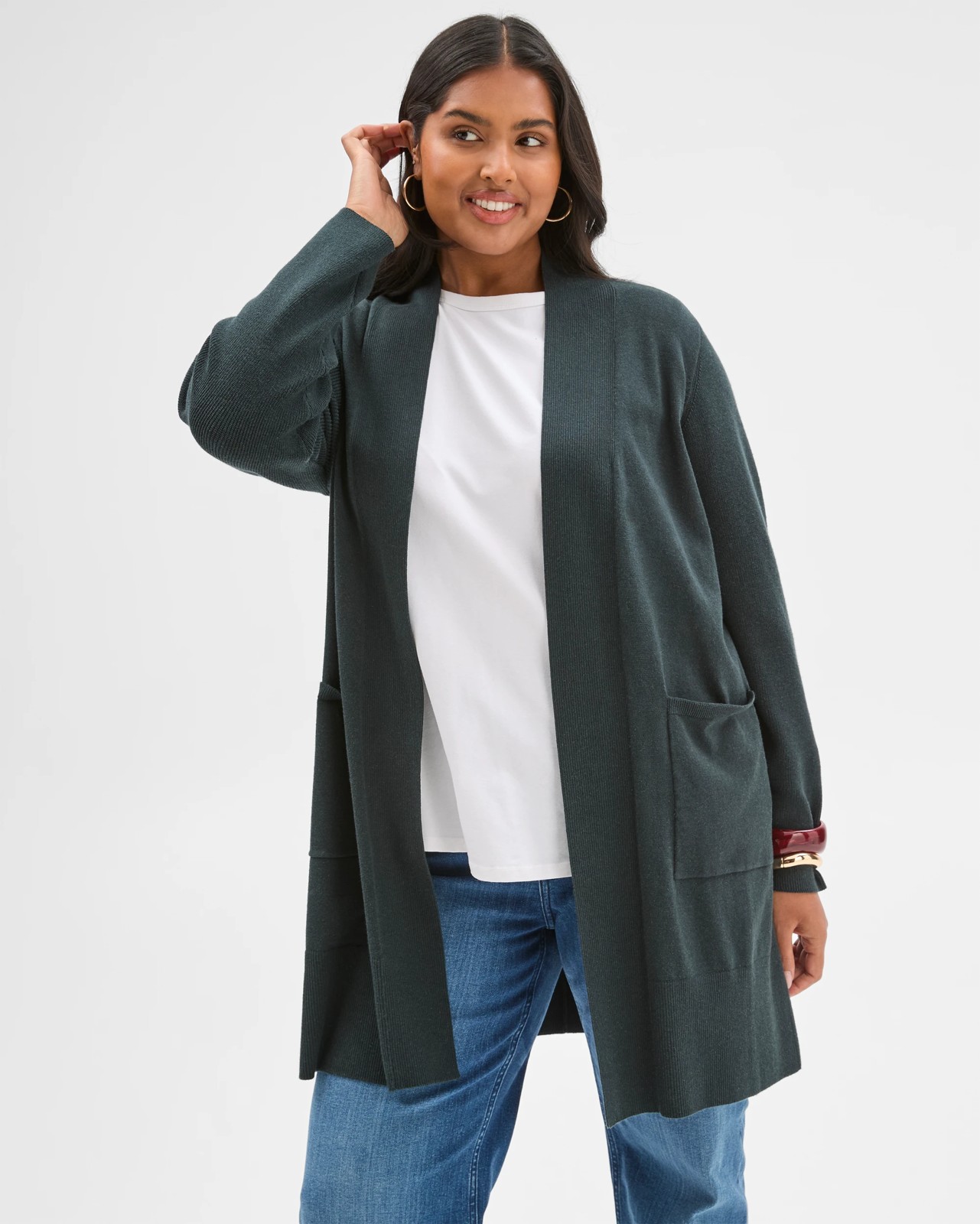 Plus Size Edge To Edge Rib Cardigan - Midnight Jade 2 of 5