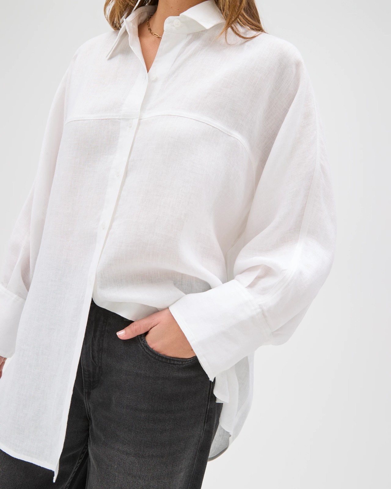 European Linen Long Sleeve Shirt - White 5 of 5