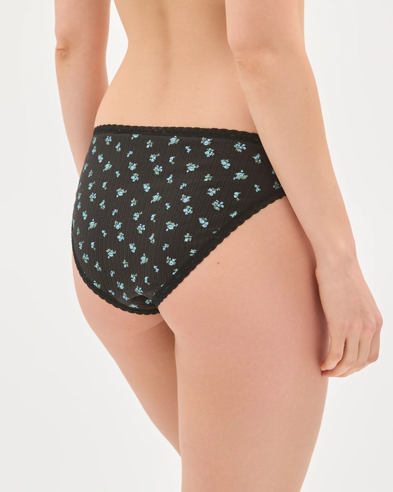 Lily Loves Australian Cotton Blend 3 Pack Pointelle Bikini Briefs  - Black Gardenia Ditsy Print 4 of 4