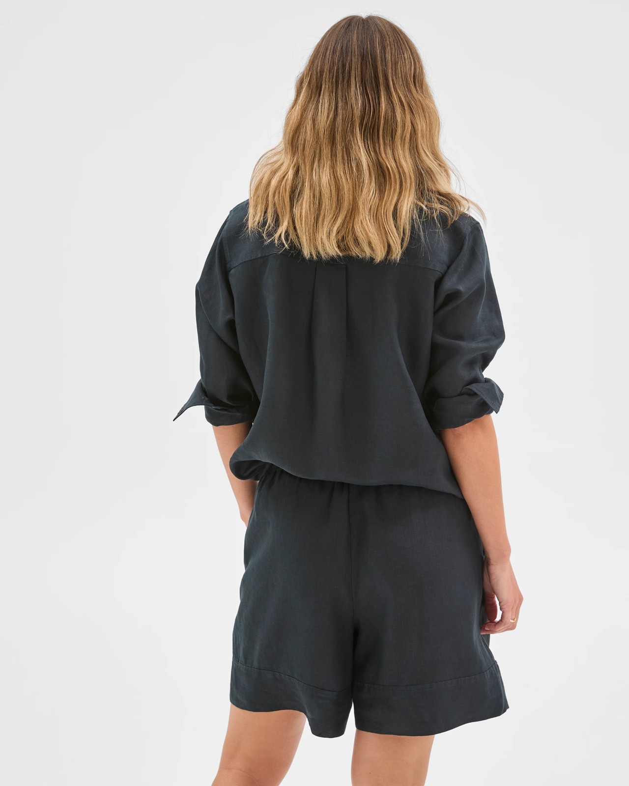 European Linen Long Shorts - Black 6 of 6