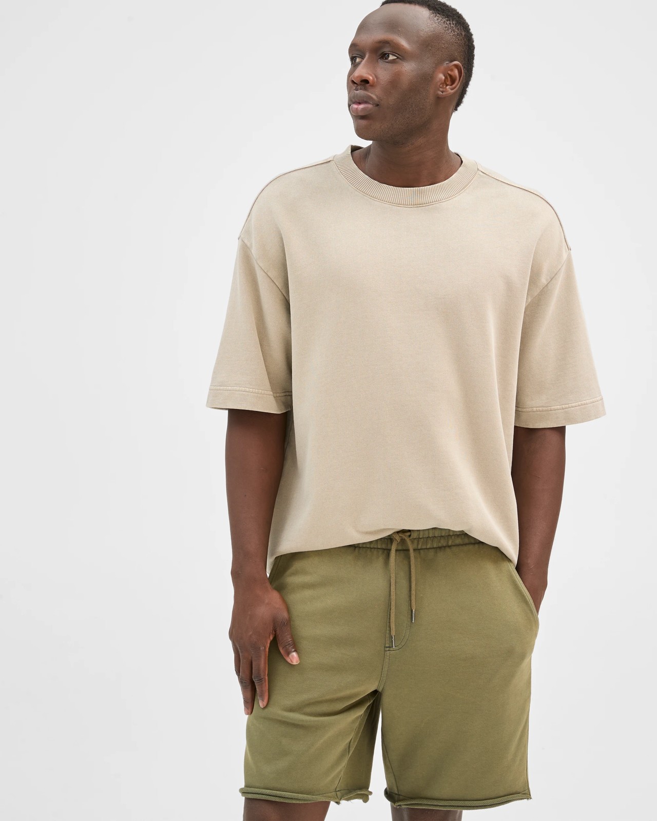 Commons Australian Cotton Rib Stripe Fleece Shorts - Military Green 4 of 5