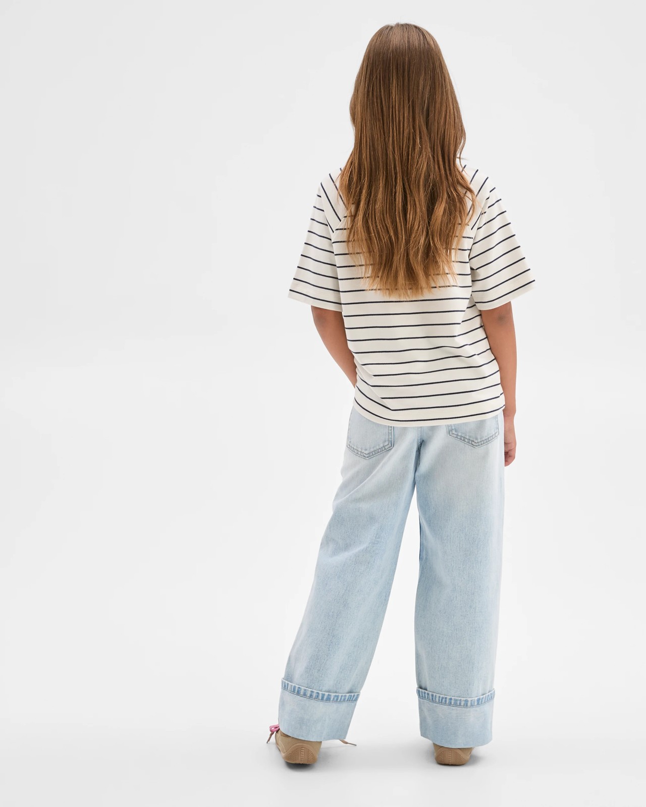 Australian Cotton French Terry T-Shirt - Stripe Cream 4 of 6