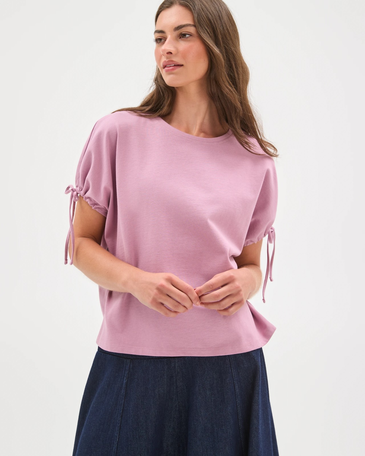 Petites Australian Cotton Gathered Sleeve T-Shirt 4 of 5