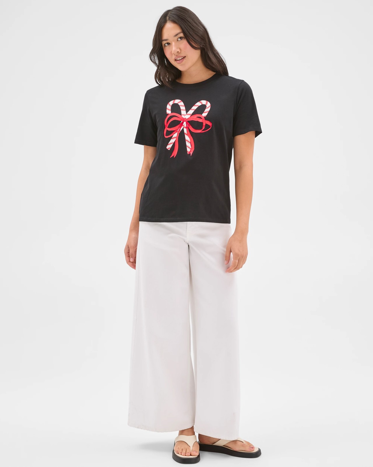 Australian Cotton Printed Christmas T-Shirt - Black Candy Cane 4 of 5