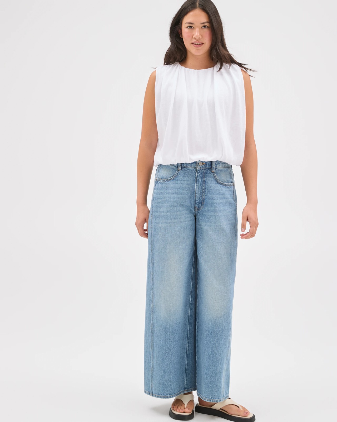 Australian Cotton Blend Sleeveless Bubble Top - White 2 of 5
