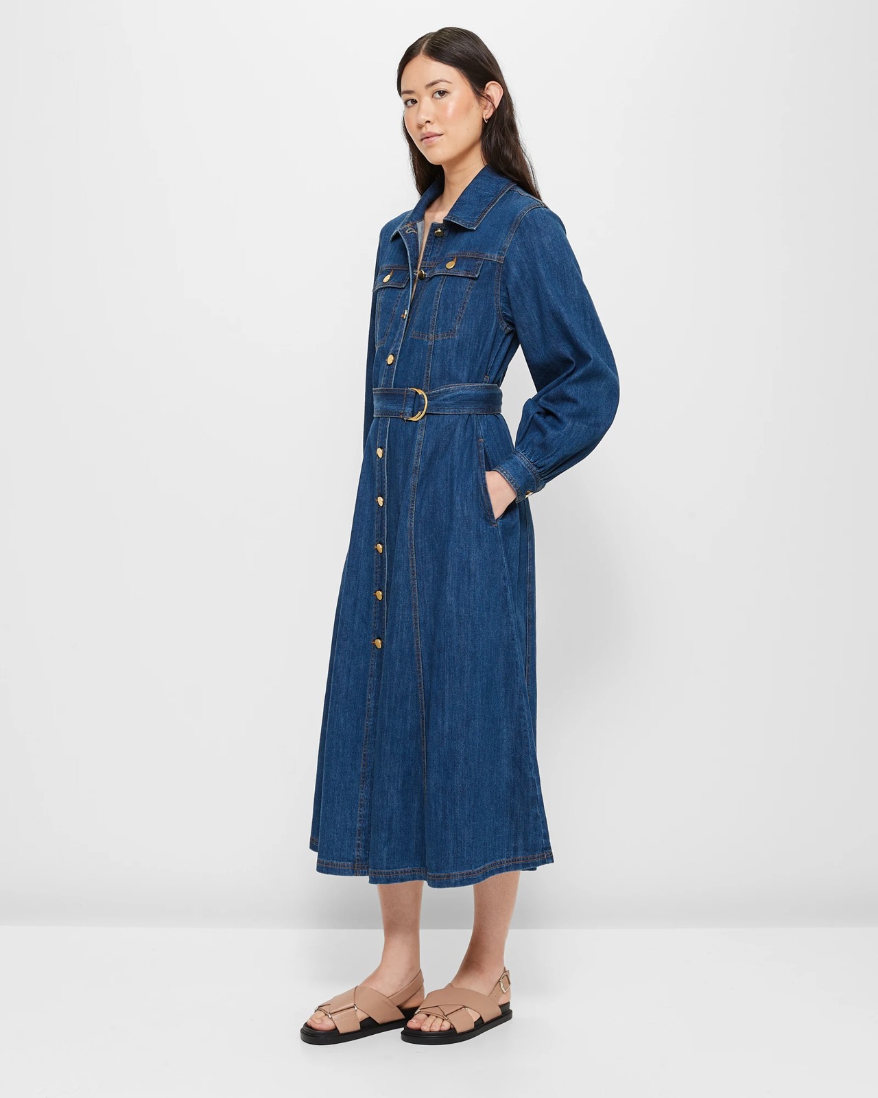 Denim Shirt Maxi Dress - Rinse Blue | Target Australia