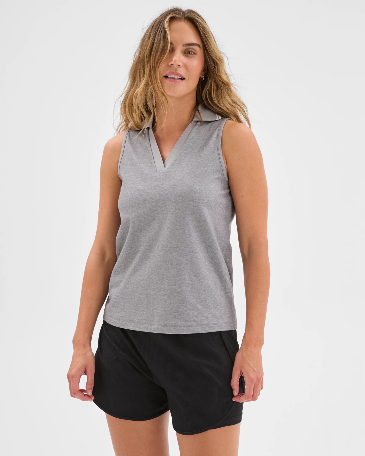 Active Polo Tank Top - Silver Marle/White 4 of 6